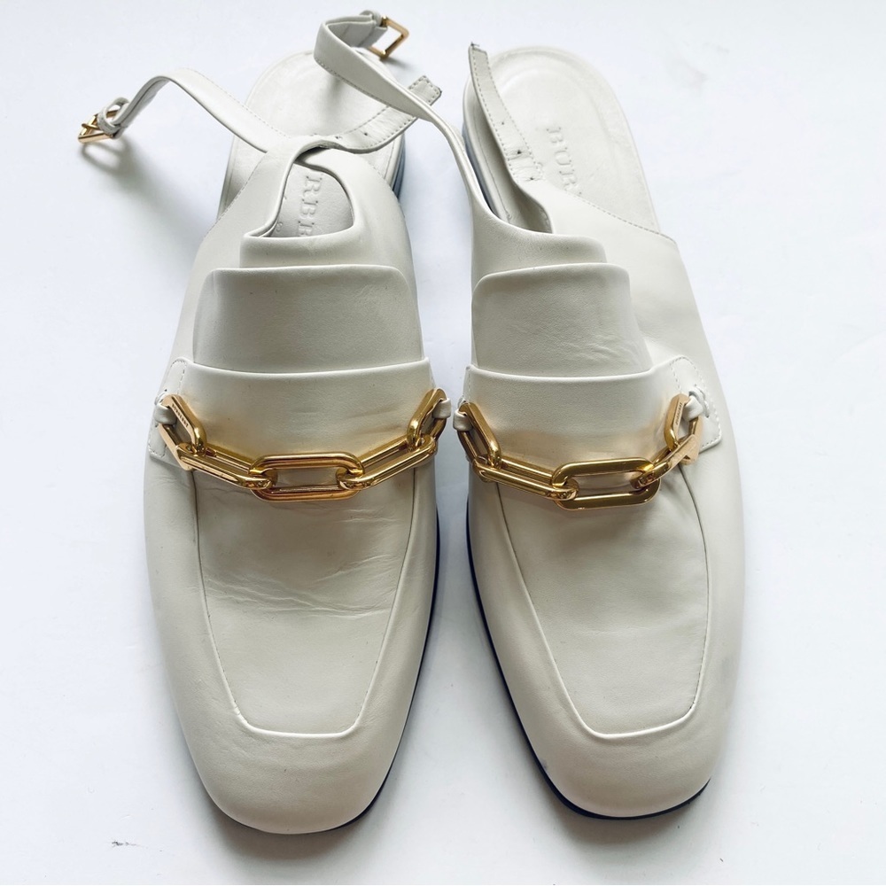 Burberry chain Link Detail Leather Slingback Loafers In off-white/ cream - Picture 8 of 11
